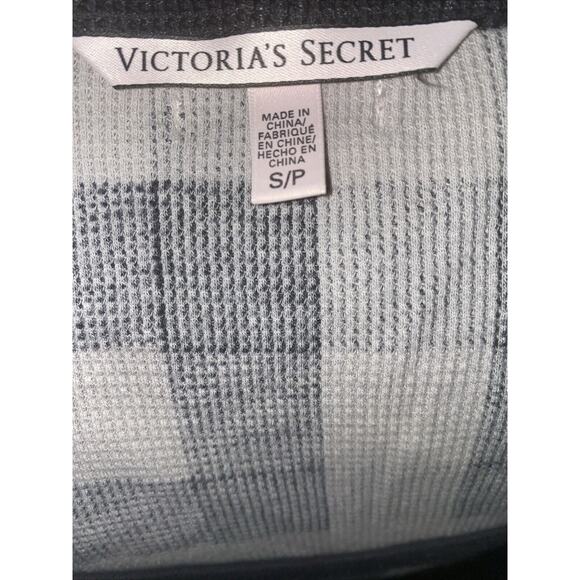 Victoria's Secret long sleeve top Women Small Black Gray Check Pullover Waffle - Picture 7 of 9